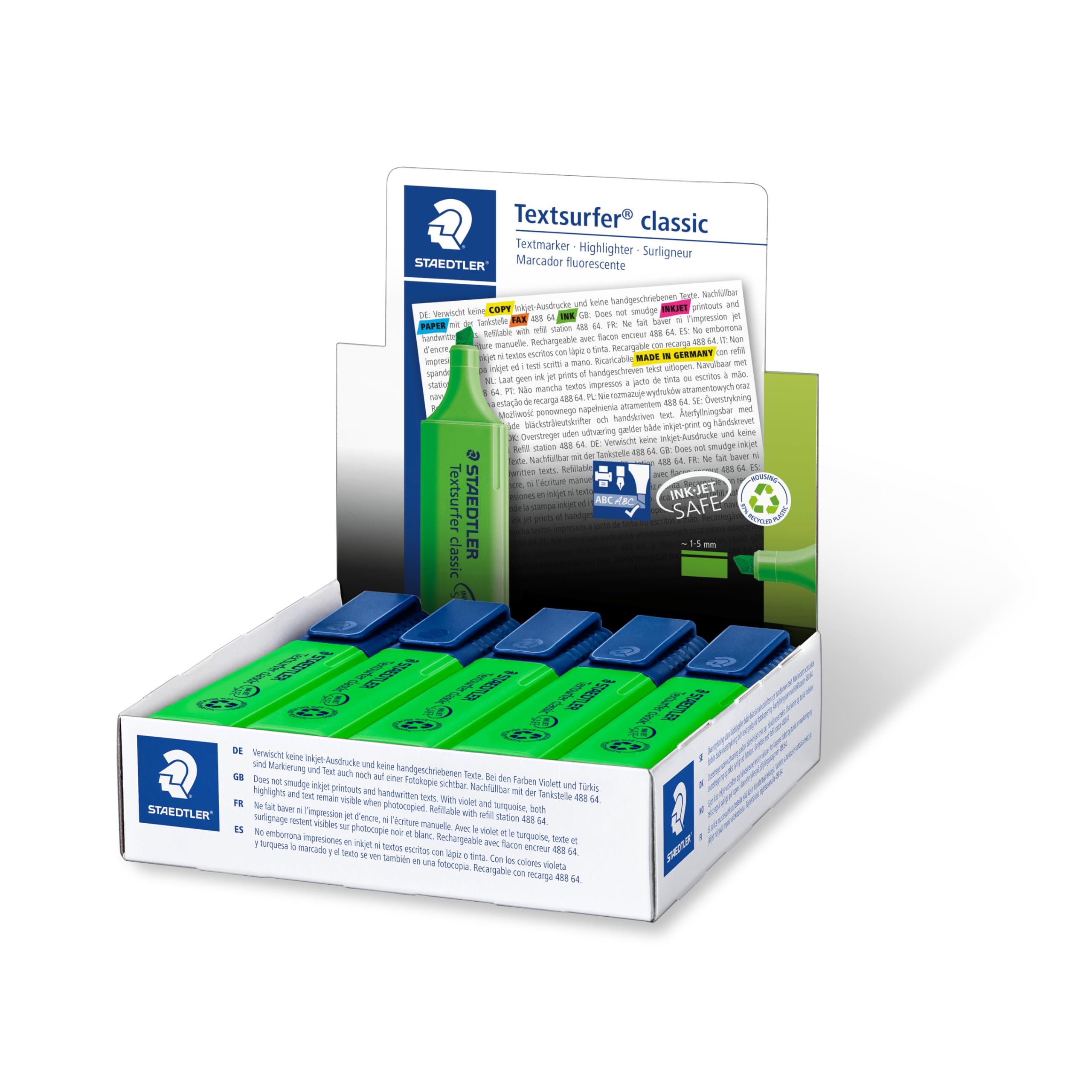 STAEDTLER 364-5 Textsurfer Classic Highlighter - Green (Box of 10)