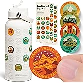THE GEOPROJECT National Parks Water Bottle with Stickers Kit, Erikas Chesonis Collaboration, Adventure Flask with Straw, Waterproof Stickers for Water Bottle, Insulated Stainless Steel 32oz (Tan)