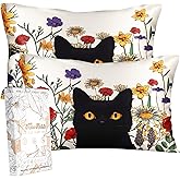 Miss Adola 2 Pack Silk Pillowcase - Standard Size 20 x 26 Inch Silky Pillow Case for Hair and Skin Soft Cute Aesthetic Bed Sleeping Pillow Cover with Zipper for Women, Cat in Grass