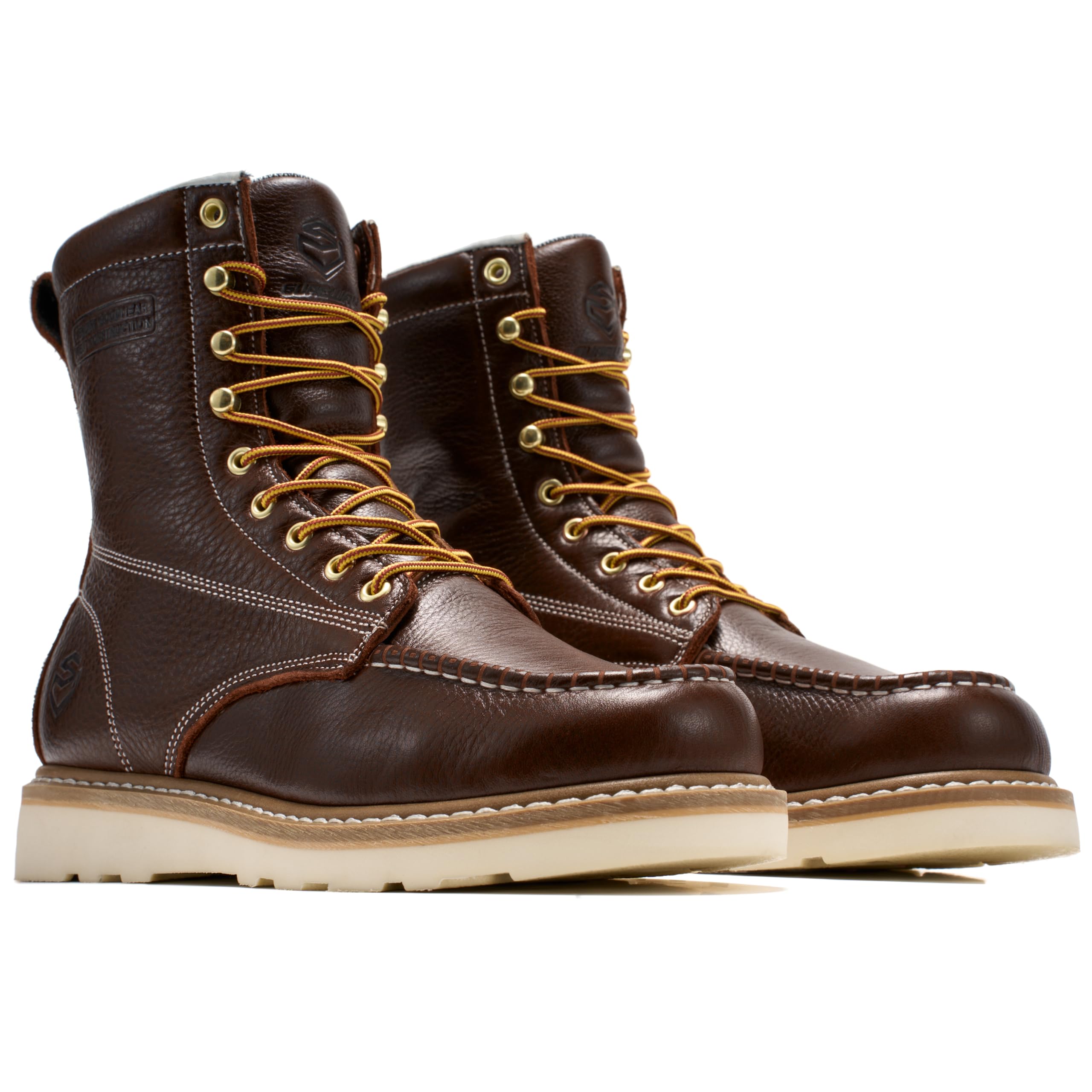 Photo 1 of SUREWAY Mens 8 in Wedge Moc Soft/Steel Toe Work Boots for Men,Full-Grain Leather,Goodyear Welt,EH,Safety Industrial Construction Boots/Shoes for Women,Dark Brown Steel Toe,Size 12