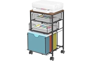 BOHDK Rolling File Cart with 3 Storage Drawers, Wood & Mesh Hanging File Folder Organizer with Wheels Under Desk, File Cabinets for Home Office, 11.81"D x 14.8"W x 25.39"H, Black