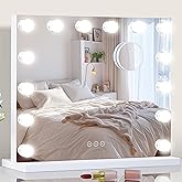 NUSVAN Vanity Mirror with Lights Lighted Makeup Mirror with Dimmable LED Bulbs,3 Color Lighting Modes,USB Charging Port Touch
