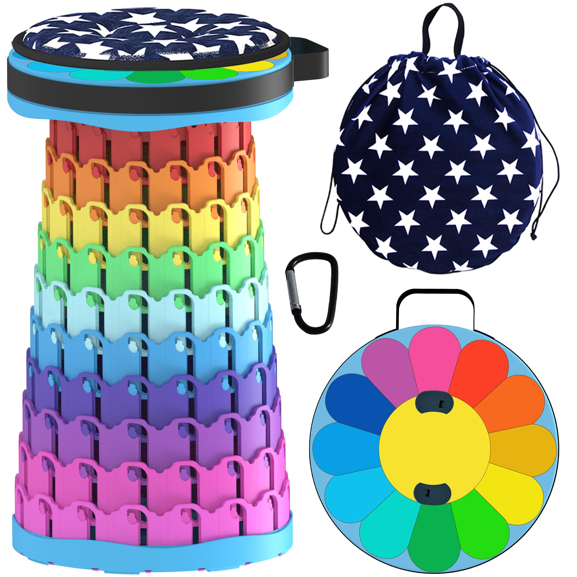 ALEVMOOM Telescoping Stool with Cushion,Collapsible Retractable Stool More Sturdy Capacity 440Ib,Portable Camping Stools Adjustable Folding Stool for Garden Fishing Hiking Mountain BBQ with Bag