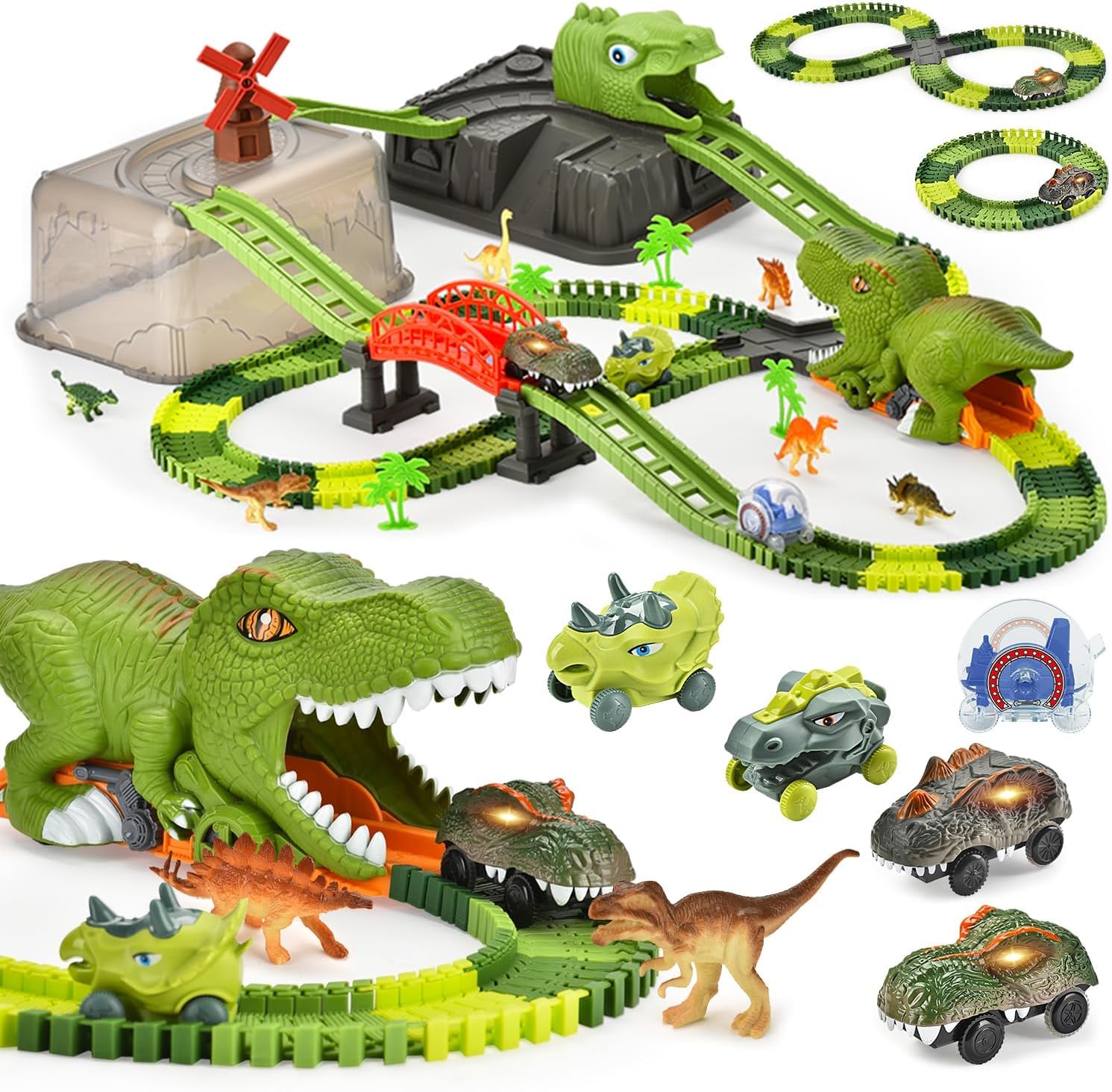 Flexible Dinosaur Tracks Race Car Toys for Kids, Create A Dinosaur World Road Race, Aged 3-7 Boys & Girls