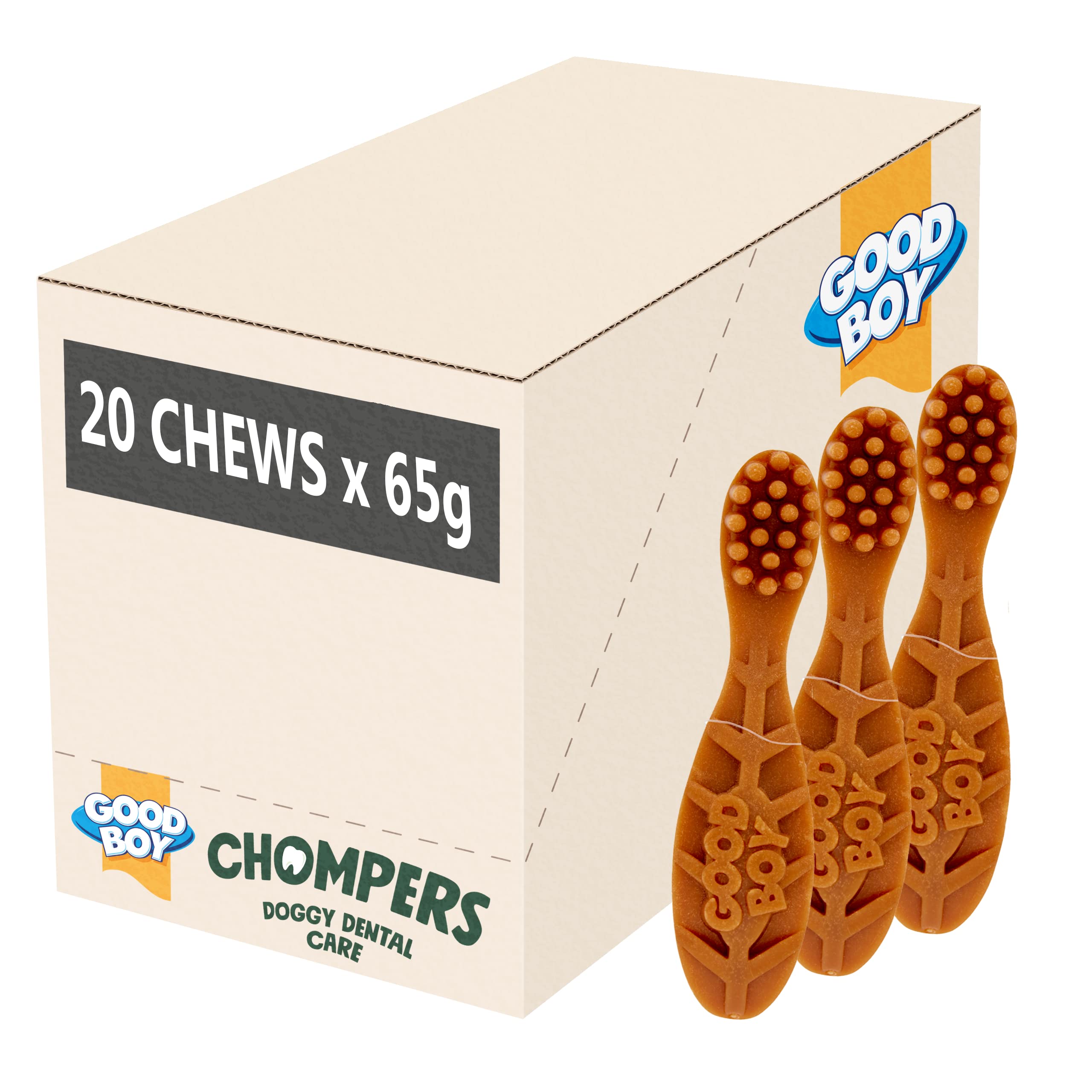 Good Boy Chompers - Dental Toothbrush Dog Treats For Large Dogs - with Natural Ingredients - Low in Fat - 20 pieces