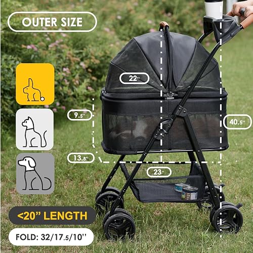 20kg Weight Limit 4-Wheel Pet Stroller For Dogs & Cats Up To 60 Lbs ...