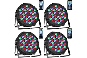Manalete 36 LED Stage Lights, Par Light with Remote & DMX Controlled Sound Activated Uplights for Events Wedding Birthday Christmas Music Show Dance Party DJ Lighting, 4 Pack