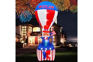 SEASONBLOW 9FT 4th of July Inflatables Outdoor Decorations, Uncle Sam on Hot Air Balloon Decoration Build-in LED Lights Blow Up Patriotic Independence Day for Home Yard Lawn Decor