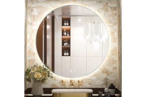Keonjinn Round LED Bathroom Mirror 32 Inch, Backlit Mirror Bathroom Lighted Mirror Dimmable Circle Mirror with Lights, Wall M