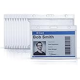Bestom 10-Pack Frosted Clear Horizontal Badge Holders — Rigid Hard Plastic ID Card Holder with Thumb Notch, Slot & Chain Holes — Name Tag Holder/ID Badge Holder for Office, School, Nurses