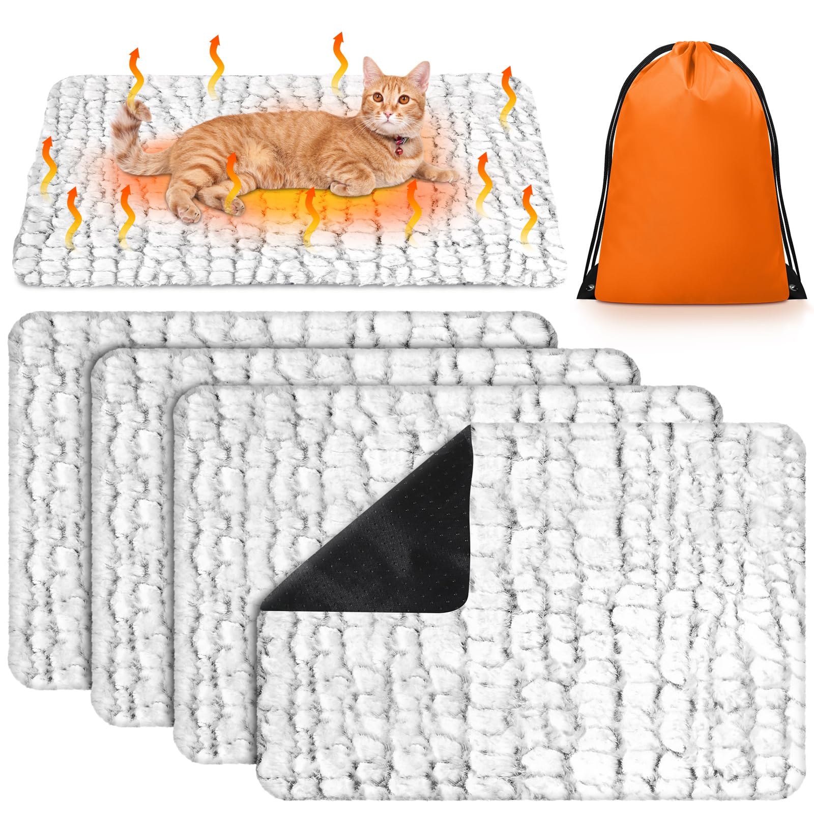 riakrum 4 pack self-warming cat beds with storage bags, 30" x 22" soft thermal self heating pet pads