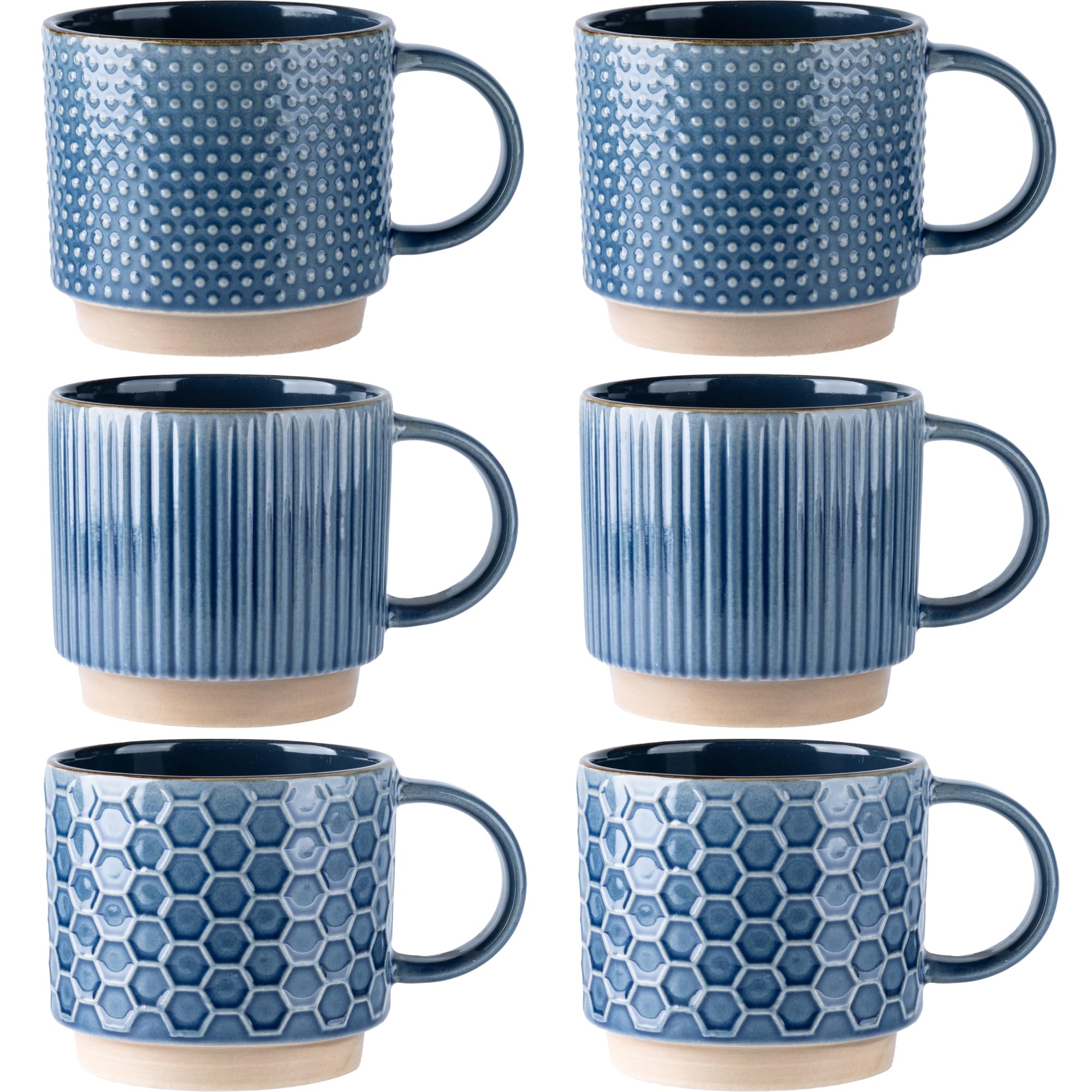 Photo 1 of GBhome 12 OZ Stackable Coffee Mugs Set of 6, Ceramic Coffee Mugs with Texture Patterns for Man,Woman,Dad,Mom, Modern Coffee Cups for Latte/Cappuccino/Cocoa. Dishwasher&Microwave Safe