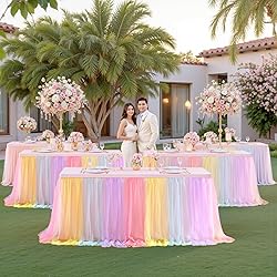Pastel Rainbow Table Cloths for Parties Tulle Table