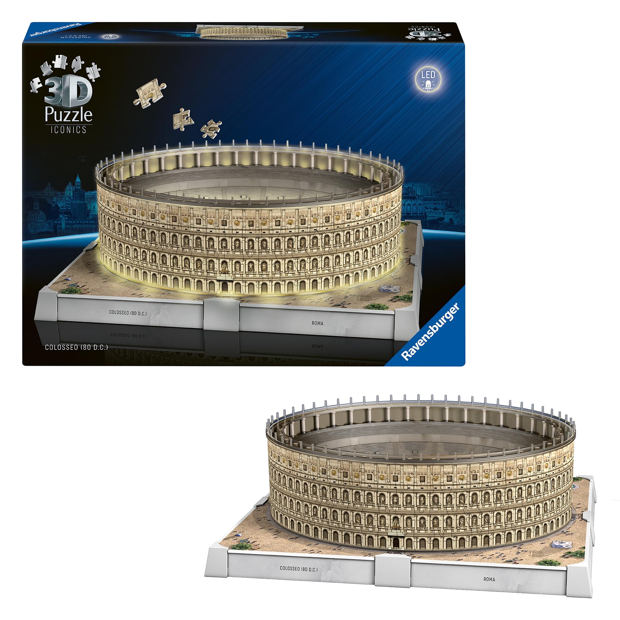 Ravensburger 3D Puzzle Iconics: 12008034 Kolosseum Rom - mit Licht - EIN Wahrzeichen des antiken Rom als detailgetreues und beleuchtetes Modell