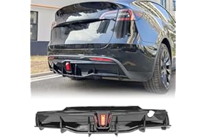 FREEMOTOR802 Rear Diffuser with LED Light Fits 2020-2024 Tesla Model Y, Add-on Gloss Black PP IKON Style Rear Bumper Molding Protector Lip with LED Lamp