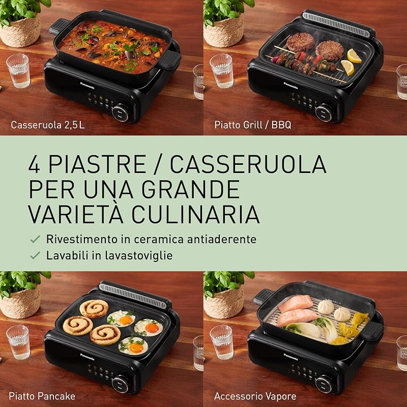 NF-GM400 Multi-Cooker Elettrico 4 in 1, Griglia elettrica, Friggere, Cottura Lenta, BBQ, Vapore, Saltare, 1400W, 40-250°C, 9 Modalità Automatiche, Piastre lavabili in lavastoviglie