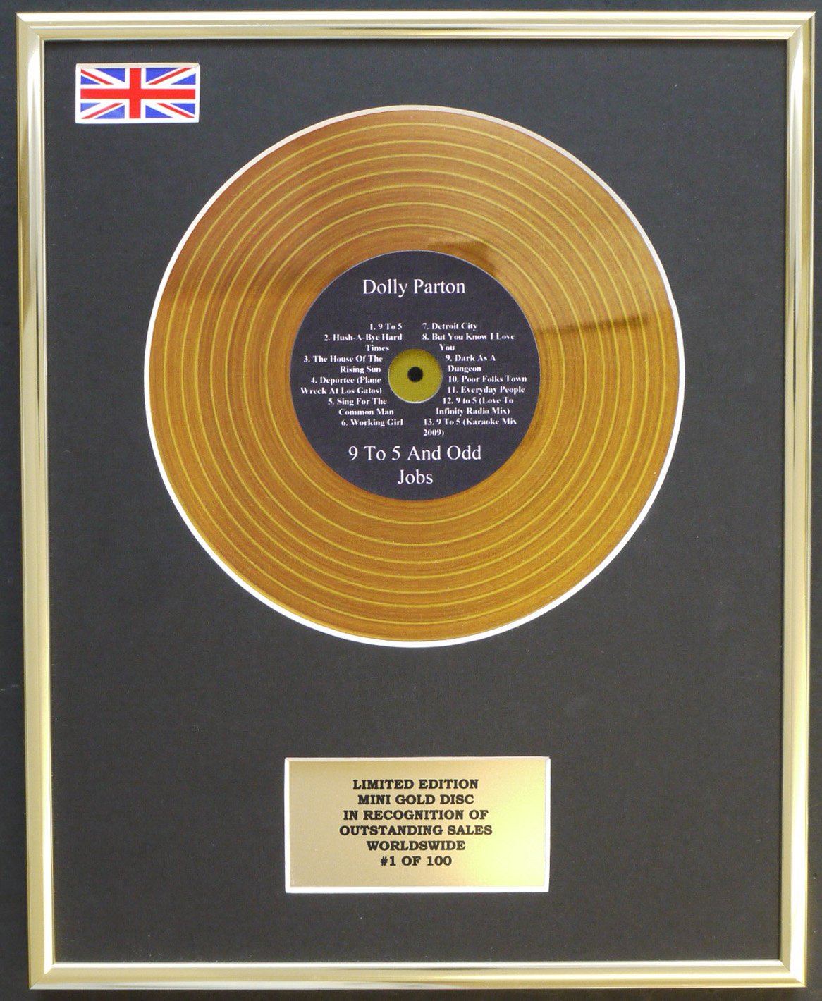 DOLLY PARTON/MINI GOLD DISC DISPLAY/LIMITED EDITION/COA/ 9 TO 5 & ODD JOBS