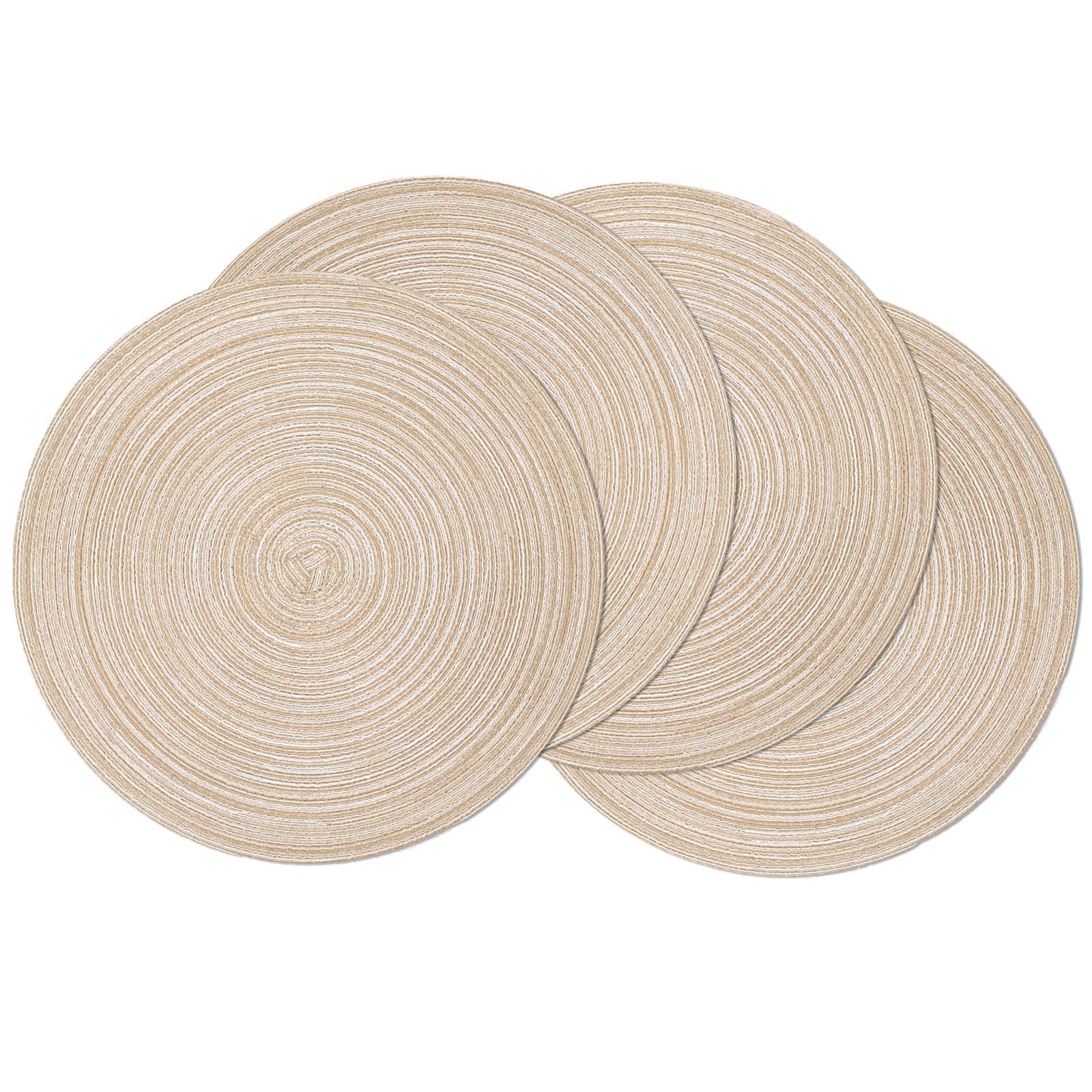 Photo 1 of SHACOS Round Braided Placemats Set of 4 Round Table Mats for Dining Tables 15 inch Washable Kitchen Table Place Mats Indoor (Beige, 4)