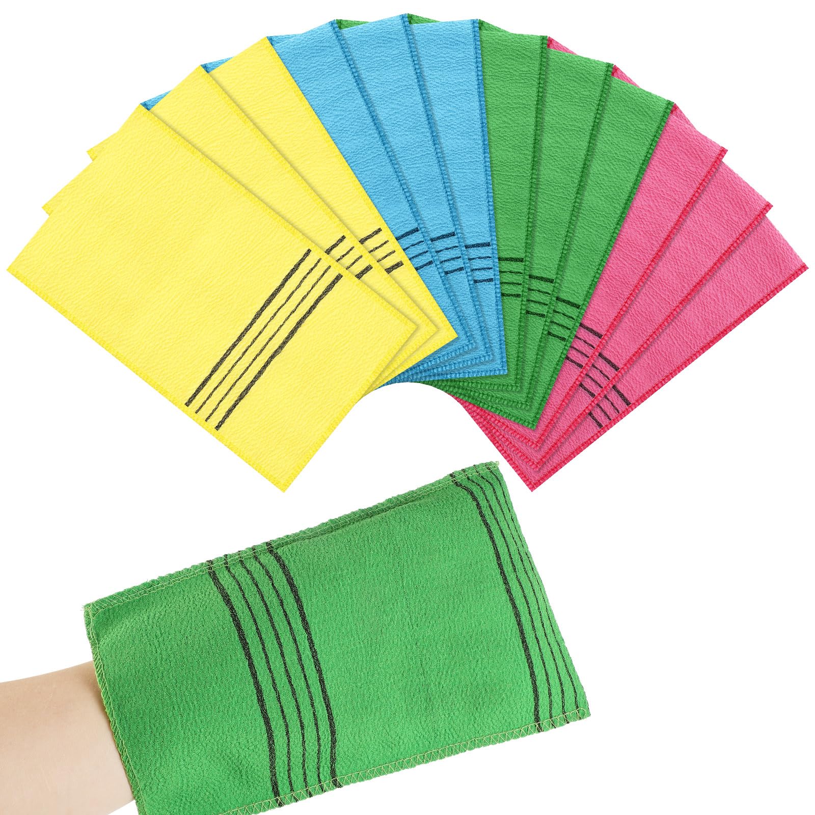 Photo 1 of 12 Pcs Exfoliating Washcloth, Korean Exfoliating Mitt Colorful Korean Exfoliating Cloth Large Size Exfoliating Body Scrubber for Removing Dry