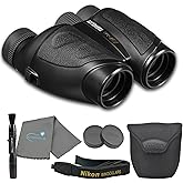 Nikon Travelite 12x25 Binoculars (7279) Travel Bundle - Black With Lens Pen, Carry Case, and Lens Cloth - High Powered Compact for Adults - Bird Watching, Hunting, Hiking