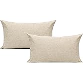 All Smiles Lumbar Throw Pillow Covers 12x20 Set of 2 Linen Beige Rectangle Pillow Cases Burlap Oblong Cushion Farmhouse Neutral Khaki Home Décor Indoor Outdoor for Bed Sofa Couch Patio Bedroom