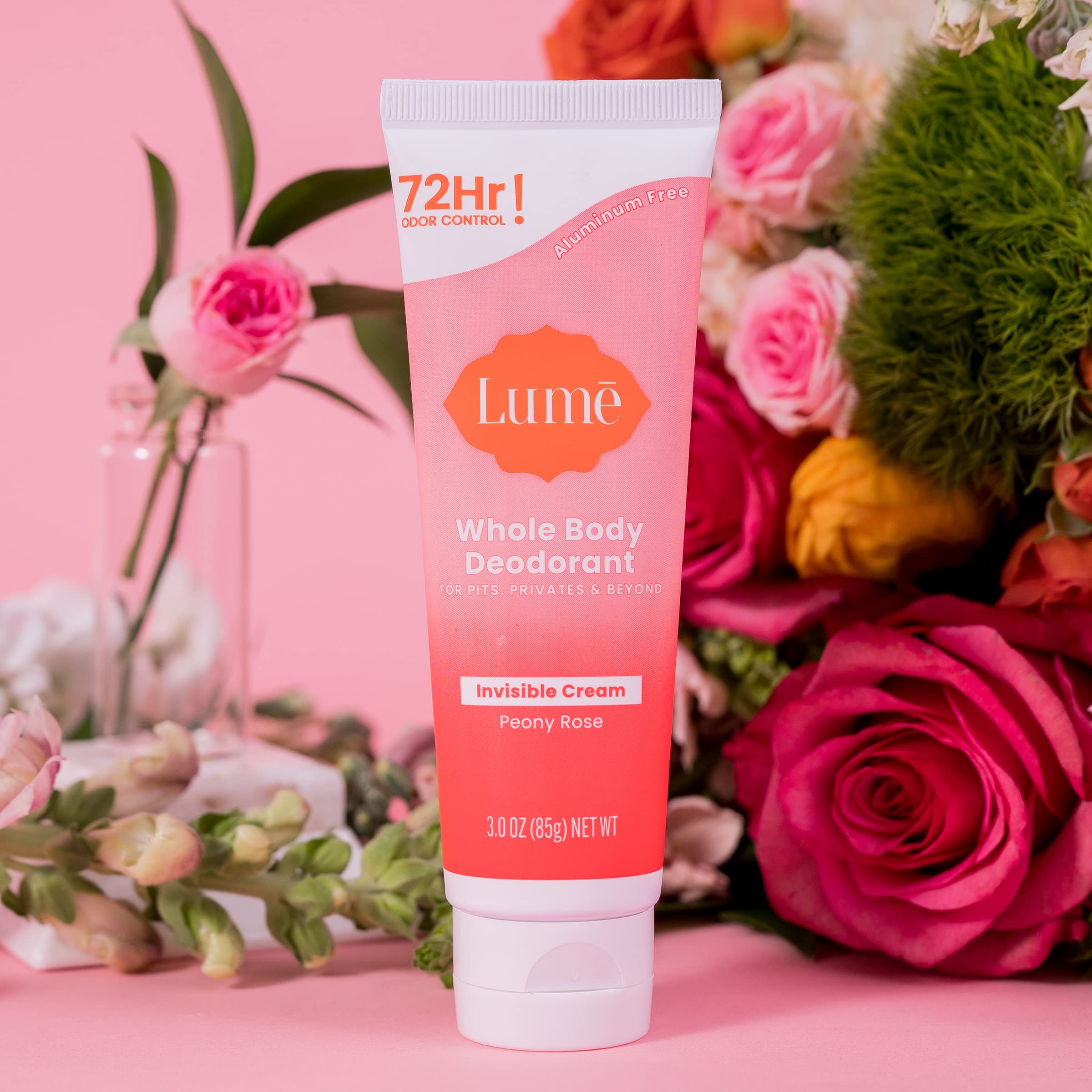 Lume Whole Body Deodorant - Invisible Cream Tube - 72 Hour Odor Control - Aluminum Free, Baking Soda Free, Skin Safe - 3.0 ounce (Peony Rose)