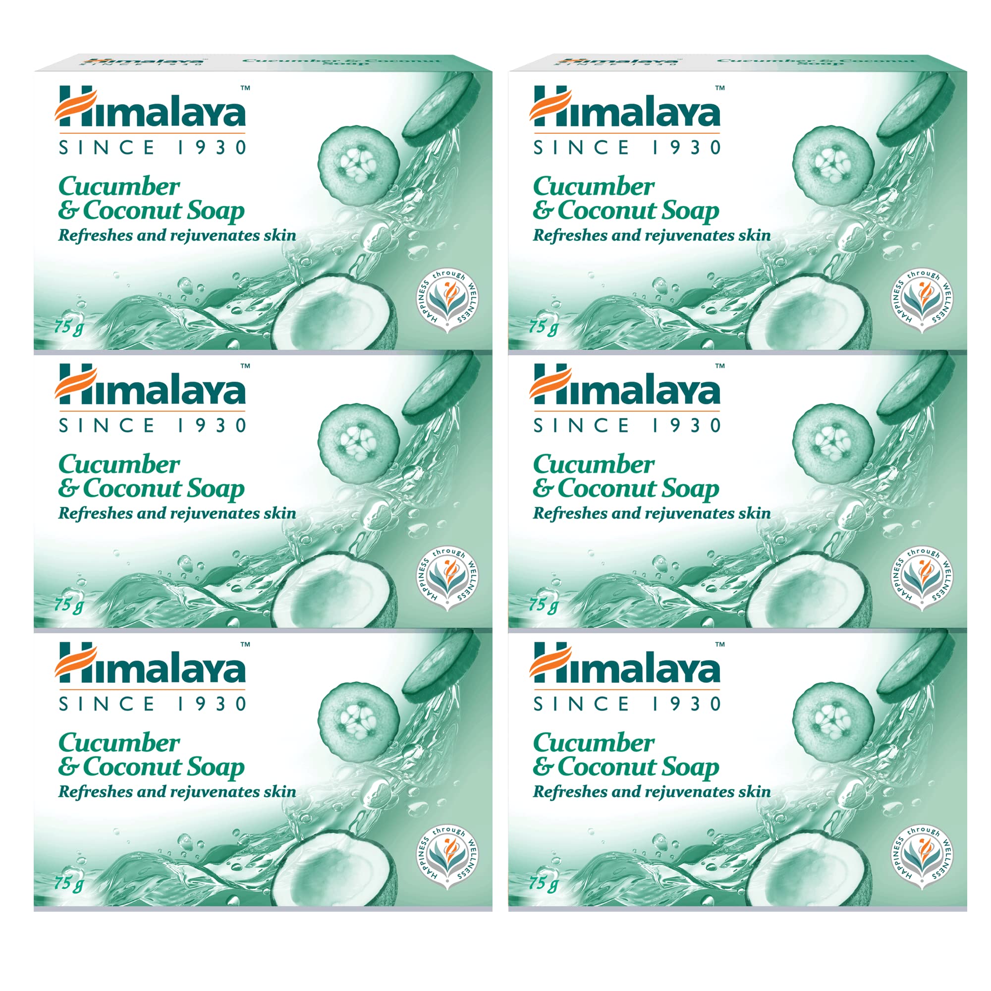 Himalaya Coconut and Cucumber Soap | Revitalizes Your Senses | Moisturizes and Hydrates Skin | Leaves Skin Softer and Smoother | Does Not Dry Skin - 75g (Pack of 6)