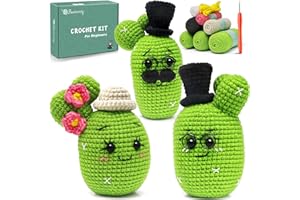 Faircosy Beginners Crochet Kit with Plant: Learn to Crochet Cactus Family Kits with Video Tutorials and Patterns - 3 PCS Crocheting Starter Kit for Adults & Kids (10Age+)
