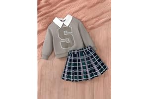 Girls 2-Piece Outfit Set Letter Sweatshirt with Peter Pan Collar Plaid Pleated Skirt Cute Fall Winter School Outfits