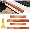 MLAHUIER 4PCS Carbon Door Sills Protector with Scraper, 3D Anti-Scratch Door Edge Entry Protection Trim for Door Edge/Front and Rear Bumper Door Threshold Protector Cover Sticker Strips(Orange)