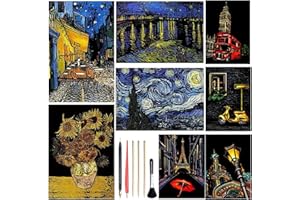 Georgie Porgy Scratch Paper Art Set for Kids Adults Magic Rainbow Scratchboards for DIY Arts and Crafts Kits Christmas Birthday Gift with Scratching Tools Kit (A3+A4-Van Gogh + Street Corner)