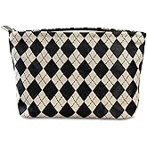 STARDW Parallel Checkered Makeup Bag Cute Cosmetic Bags for Women Girls, Travel Toiletry Bag Large Capacity Zipper Makeup Pouch, Purse Organizer Pouches