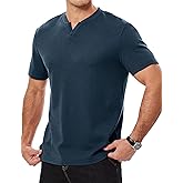 JMIERR Mens Waffle Cotton T Shirt V-Neck Henley Shirt Short Sleeve Work Casual Tee Shirts