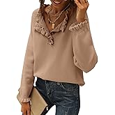 BTFBM Womens Sweaters Fall Winter Clothes 2026 Long Sleeve Button Down Ruffle Crew Neck Casual Knitted Pullover Tops