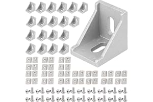 ORGRY 3030 Aluminum Profile Connector Set,20pcs 3030 Corner Bracket + 40pcs 20 Series M6 T Nuts + 40pcs M6x12mm Hex Socket Cap with Wrench (Silver)