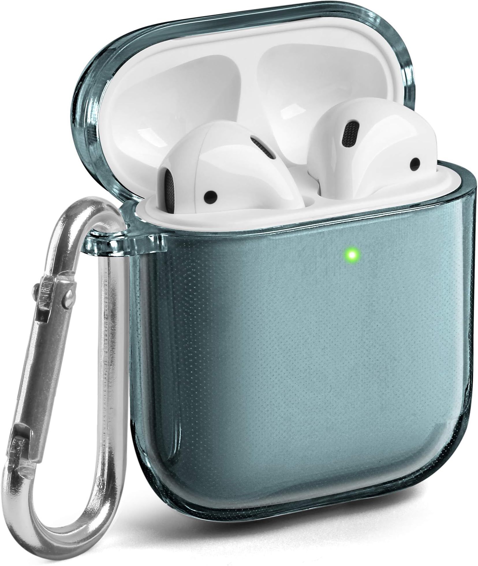 GMYLE AirPods Case Clear, Protective See Through Shockproof Case Cover Skins with Keychain Compatible with Apple AirPod 2 and 1, Clear Neon Grey [Front LED Visible]