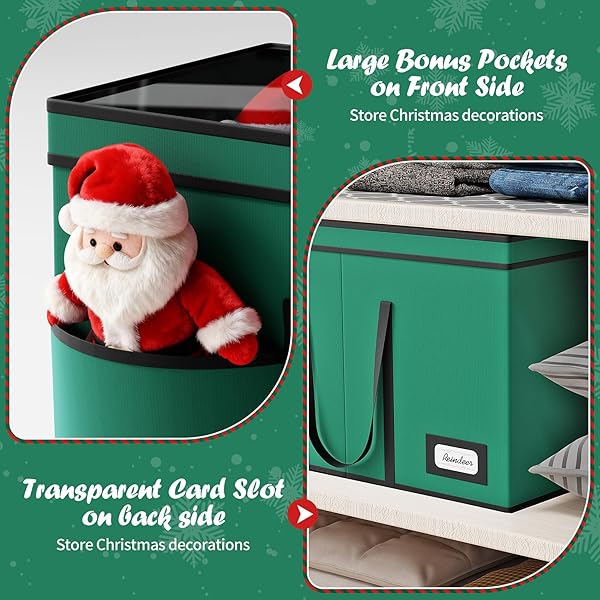 CHRISTMAS FIGURINE STORAGE BOX & NUTCRACKER STORAGE CONTAINERS WITH VISIBLE LID AND CARDBOARD DIVIDERS, KEEPS 8 HOLIDAY 15″-FIGURINE COLLECTIBLES, XMAS DECORATION STORAGE BAG, 600D OXFORD / GREEN
