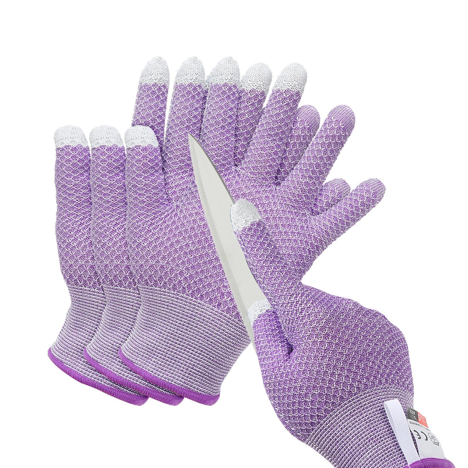 PATIKIL Cut Resistant Gloves, 2 Pair Touchscreen Level 5 Protection Cutting Gloves Anti Cut Kitchen Work Glove for Mandolin Slicing Oyster Shucking Whittling Wood Carving, Purple, X-Large