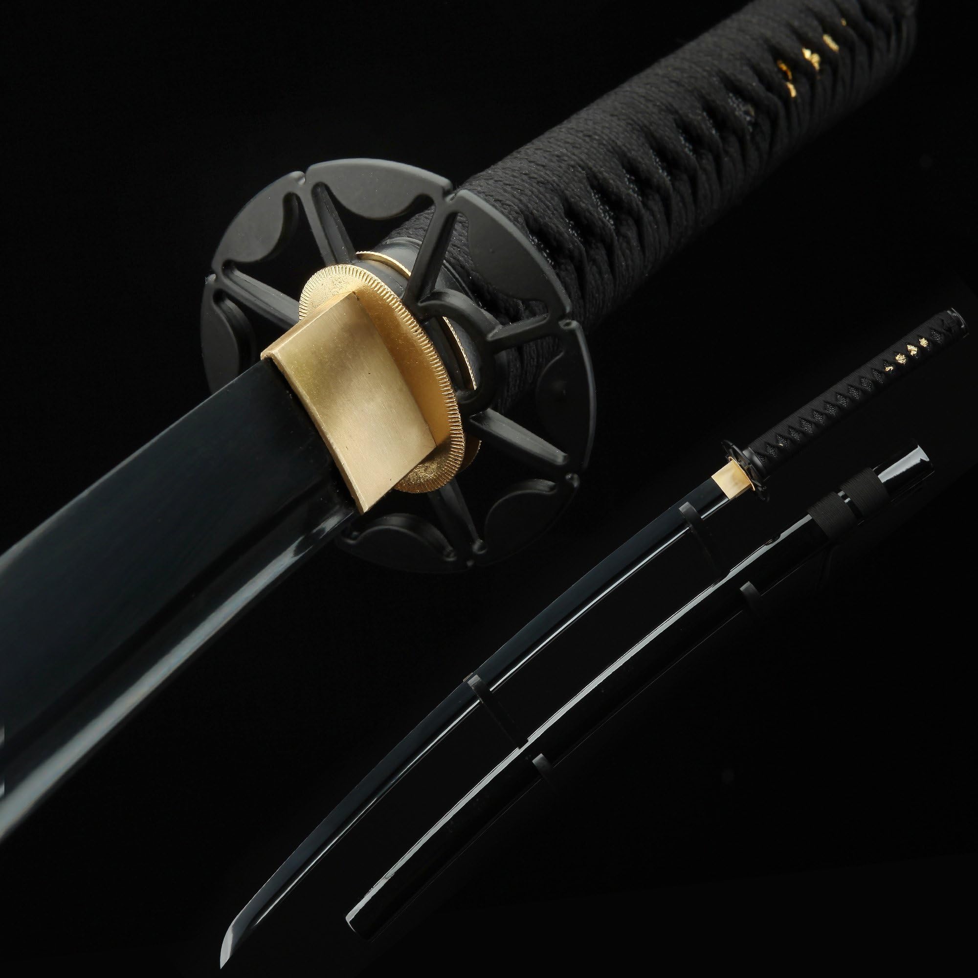 Auway Handmade Katana Samurai Sword Blue/Black/Red Baked Finish Blade with Wooden Scabbard