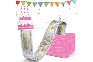 WenmthG Happy Birthday Money Box for Cash Gift Pull - Birthday Gifts for Girls Boys - Birthday Surprise Gift Box - Money Gift Ideas - DIY Money Pull Box - Birthday Decorations for Women Men - Pink
