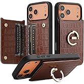 CUSTYPE Compatible with iPhone 17 Pro Wallet Case with Card Holder,180°Ring Holder Kickstand Card Slots Case,PU Leather Protective Case for iPhone 17 Pro 6.3inch-Brown