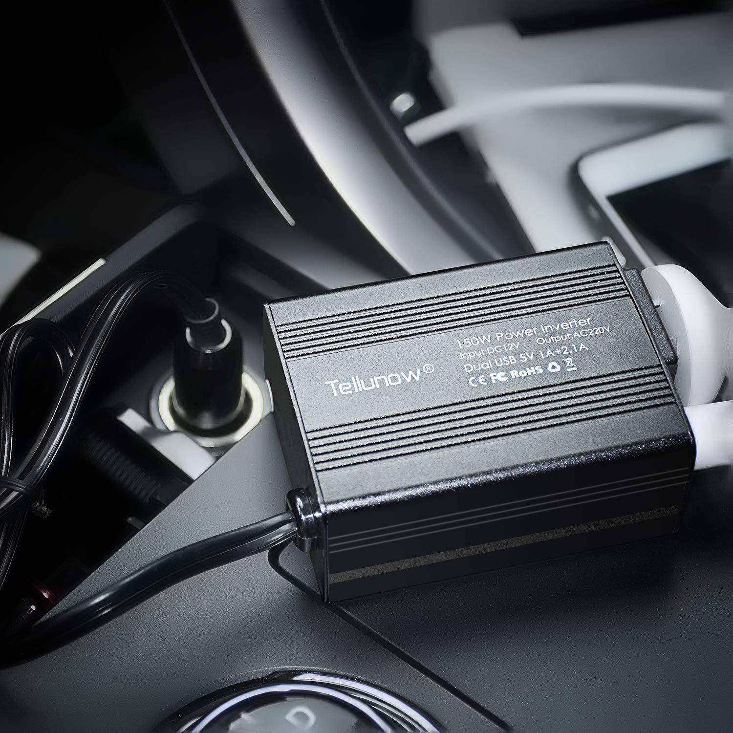 150W Selbstwechselrichter Dc 12V zu Wechselstrom 220V 230V 240V Auto-Konverter mit 2.1A Doppel-Usb und 1 Wechselstrom-Ausgängen für Smartphones, Tablette, Laptop, Zerstäuber