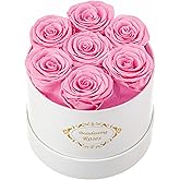Beaulasting Long Lasting Preserved Roses in a Box Last a Year Forever Flowers for Her Mom Wife Anniversary Birthday (Round White Box, Pink)