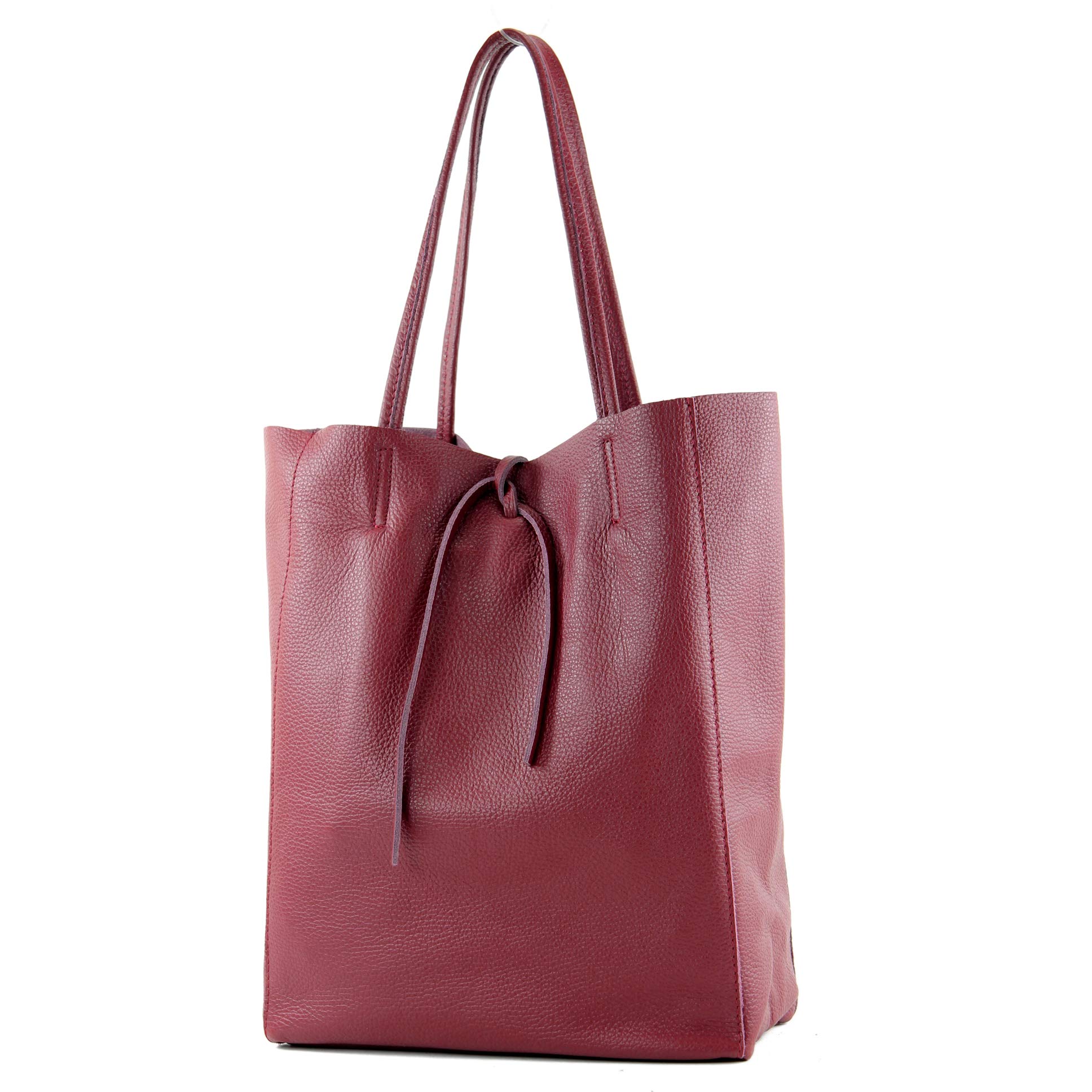 modamoda de - ital. Leather bag Ladies bag Shopper bag Large shoulder bag leather T163, Colour:Purple Red