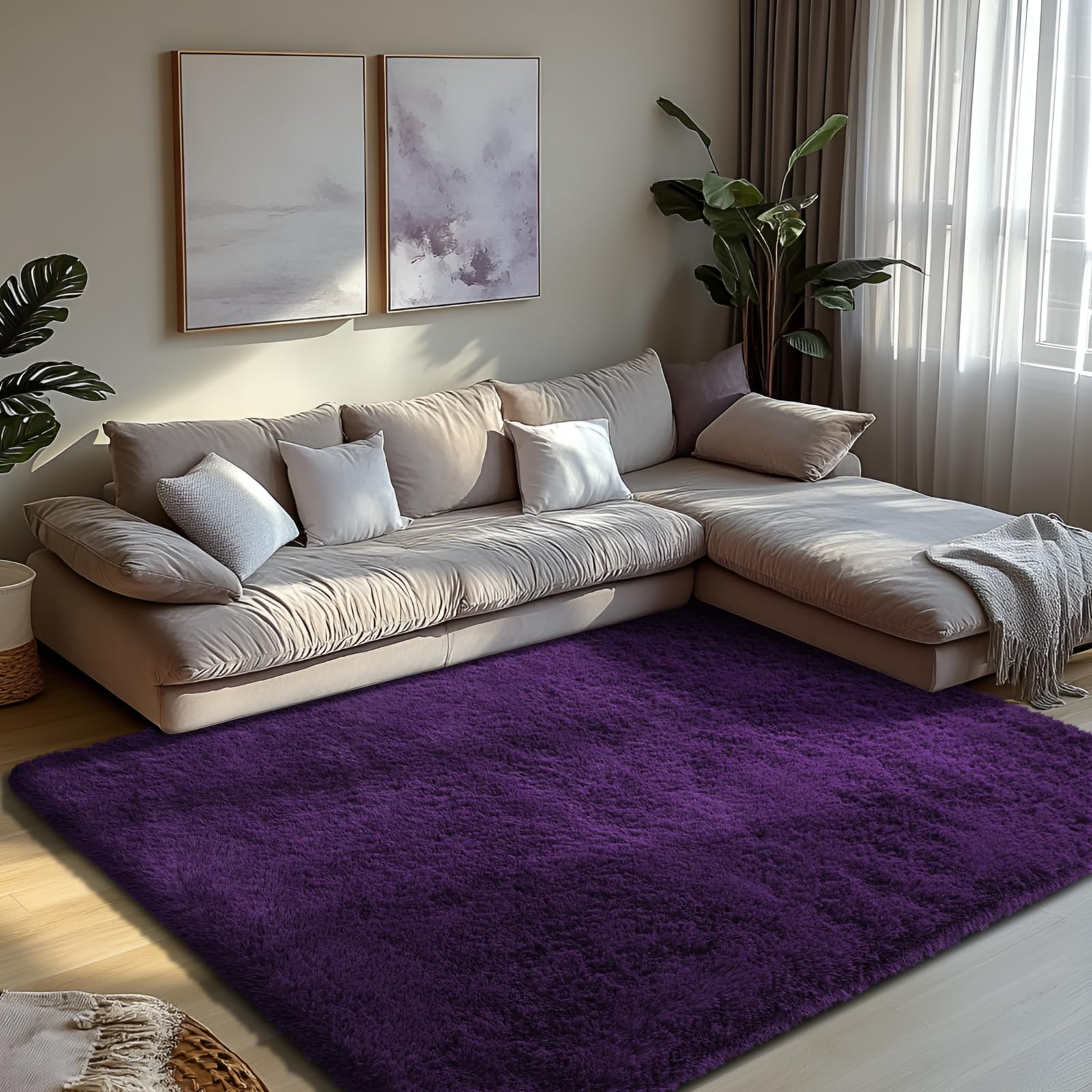 Photo 1 of 9x12 Fluffy Area Rugs for Living Room,Large Purple Fuzzy Shag Area Rug for Bedroom,Soft Non-Shedding Indoor Plush Carpet for Kids Bedroom Nursery Home Decor