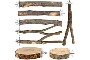 CZWESTC 8PCS Natural Wood Bird Perches for Cage, Parrot Perch Stand & Platform, Bird Cage Accessories for Parakeets, Cockatiels, Conures, Lovebirds