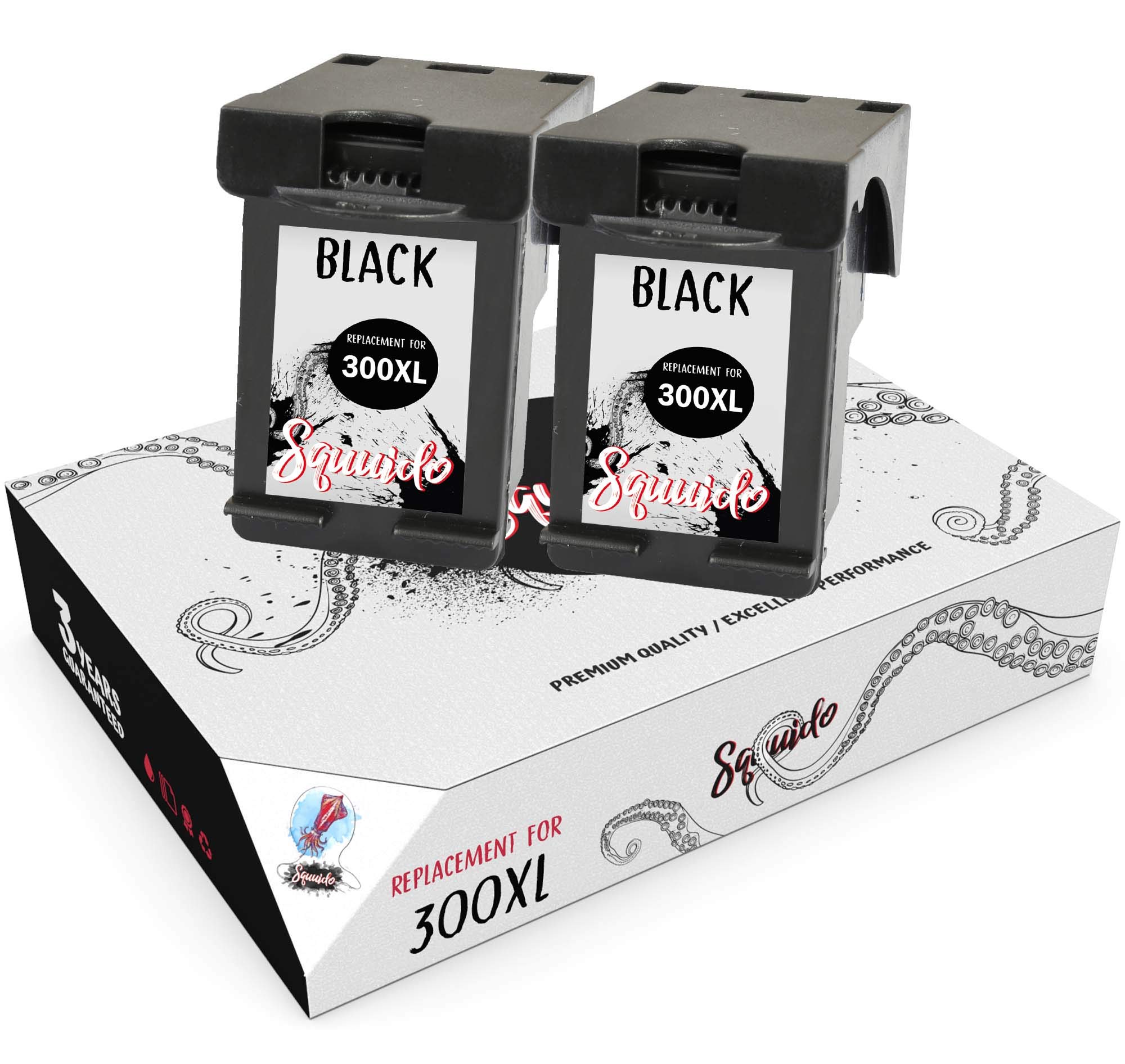 Squuido 2 Black Remanufactured Ink Cartridges 300XL 300 XL compatible with HP Deskjet D1660 D2530 D2545 D2560 D2660 D5560 F2420 F2480 F4210 F4240 F4280 F4580 Photosmart C4780 C4680 | High Capacity