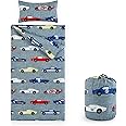 Wake In Cloud - Sleeping Bag Zippered, Nap Mat with Matching Pillow for Kids Boys Girls Sleepover Overnight Travel Slumber Bag, Sports Race Cars Supercars on Gray Grey, 100% Soft Microfiber