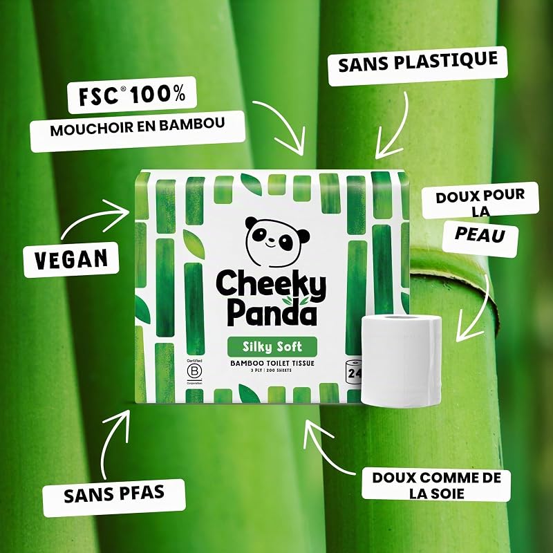 Achat en gros de rouleaux de papier toilette en bambou — 24 rouleaux de papier toilette à 3 épaisseurs | Emballage sans plastique et papier de soie durable | Blanc