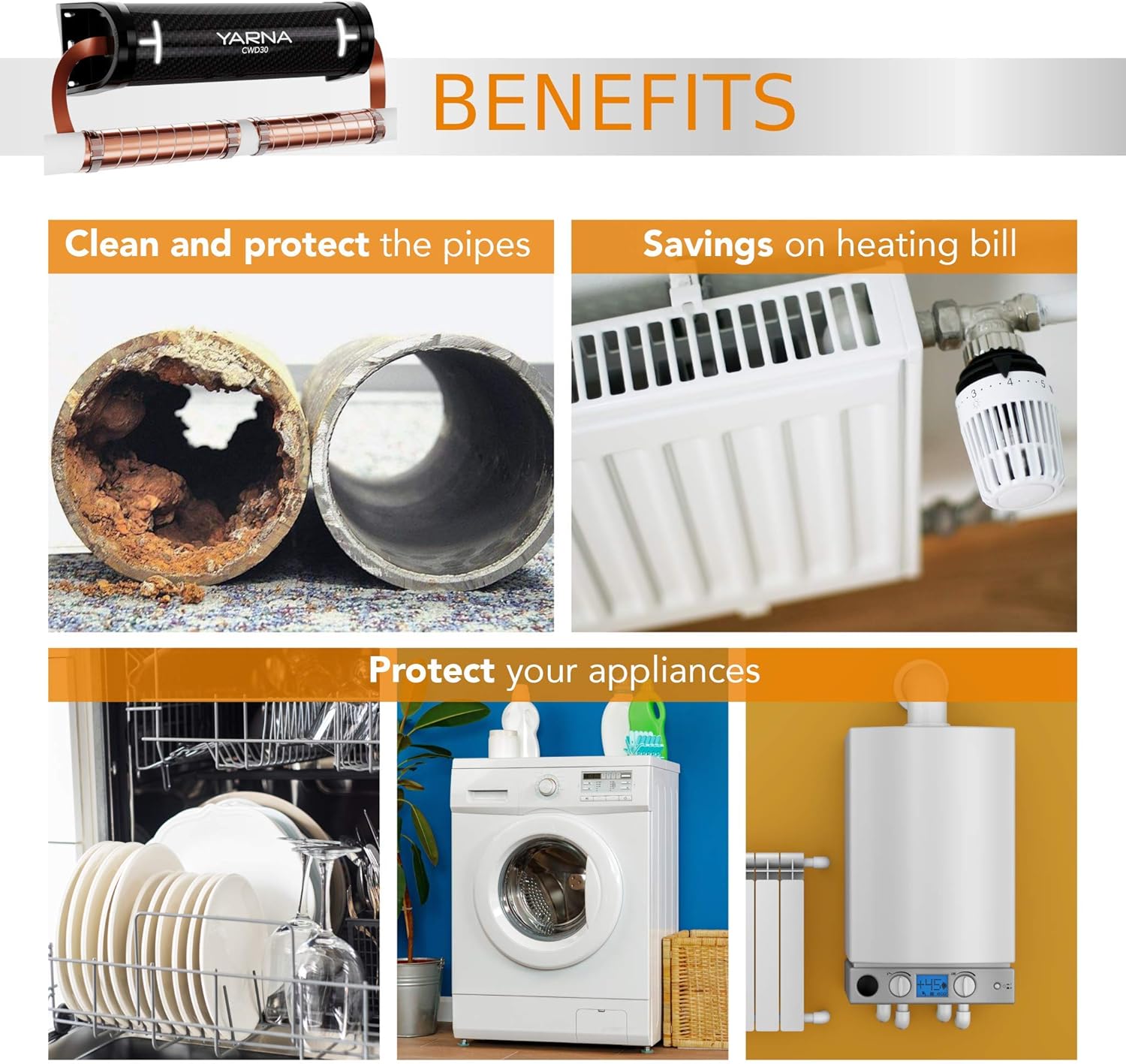 Capacitive Water Descaler System - Alternative Water Softener Salt Free for Whole House, Reduces the effects of Limescale and Rust formation [CWD48, Max 4" Pipe] - - 